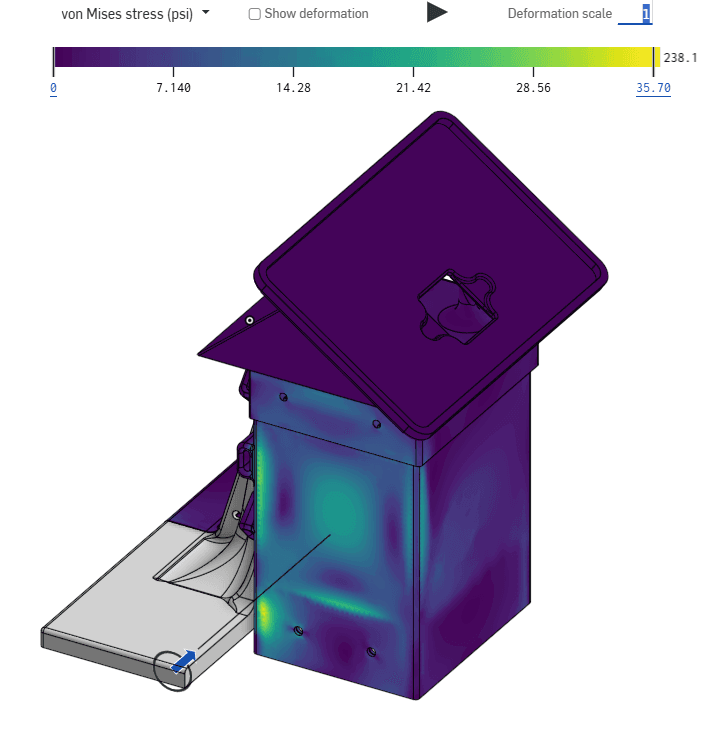 Preliminary structural simulation screenshot for sensor enclosure